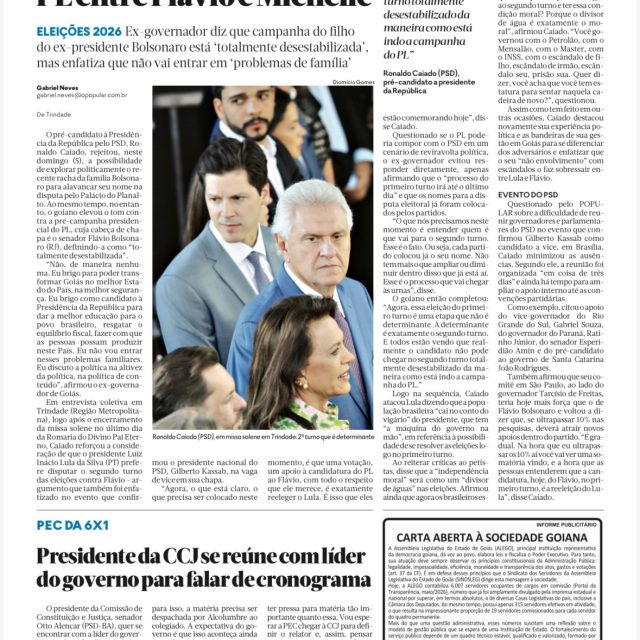 📄 Carta Aberta à Sociedade Goiana
Publicada pelo SINDISLEG no jornal O Popular (política).
🗓️06 de julho de 2026 | 📖 Página 07.